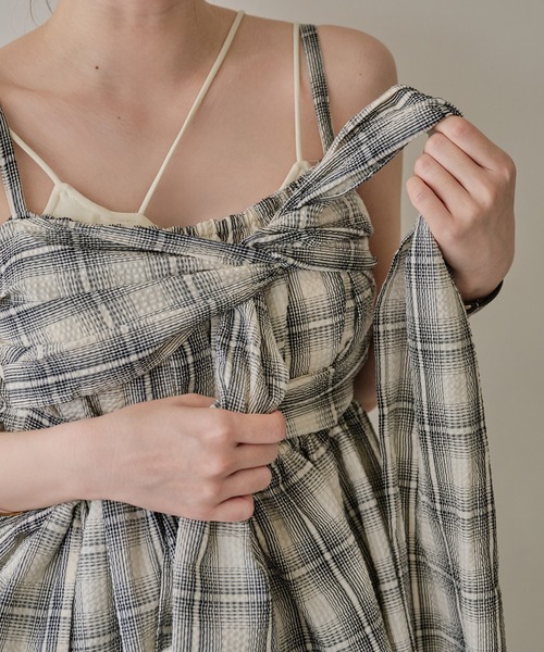 mideal（マイディール）の「ombre check double ribbon  bustier / オンブレチェックダブルリボンビスチェ（キャミソール・レディース・ブラック/アイボリー/ブラウン・FREE）」の19枚目の写真