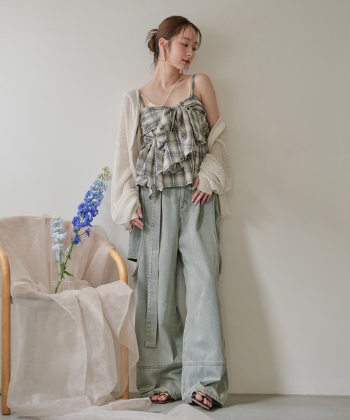 mideal オンブレチェックダブルリボンビスチェ ombre check double ribbon bustier / オンブレチェックダブル