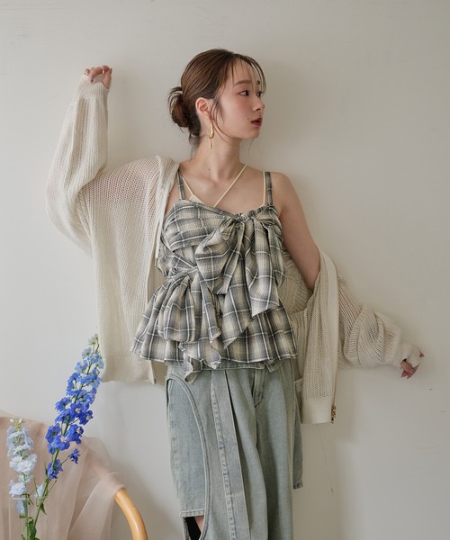 ombre check double ribbon bustier / オンブレチェックダブル