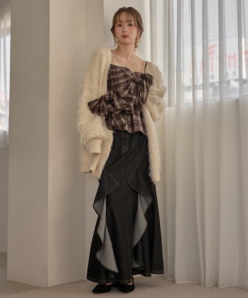ombre check double ribbon bustier / オンブレチェックダブル