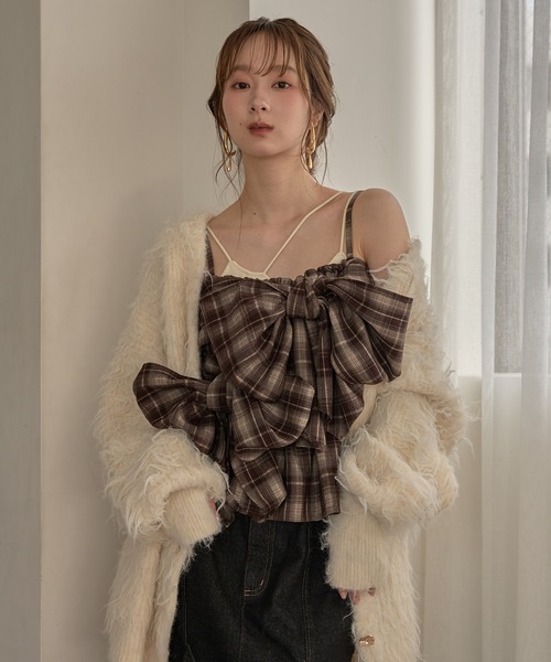 ombre check double ribbon bustier / オンブレチェックダブル