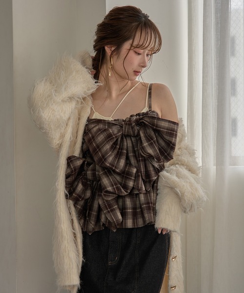 mideal オンブレチェックダブルリボンビスチェ ombre check double ribbon bustier / オンブレチェックダブル