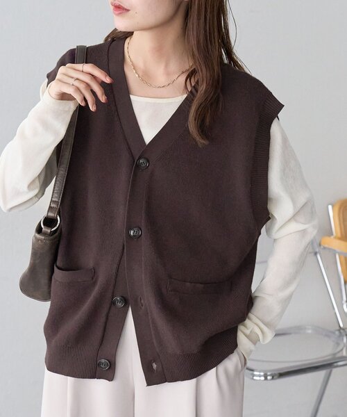 セール】【ユニセックス】Vネック片畦ニットジレ（ベスト）｜DISCOAT
