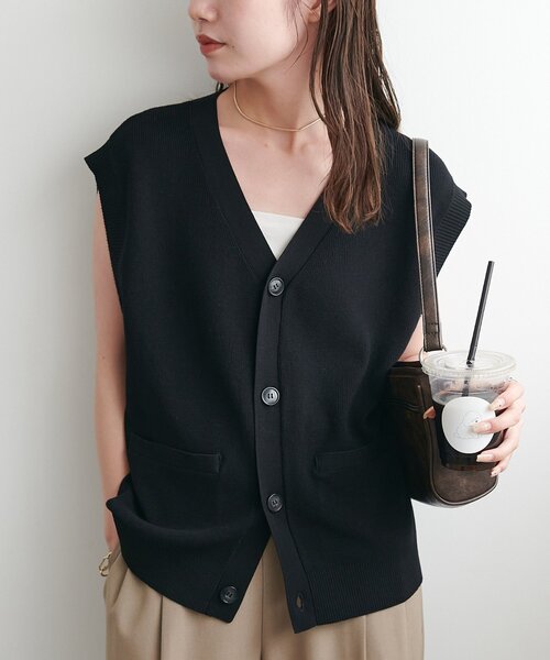 ユニセックス】Vネック片畦ニットジレ（ベスト）｜DISCOAT