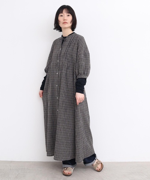 l'atelier du savon（アトリエドサボン）の「やさしいチェック　七分袖のリボンワンピース（ワンピース・レディース・ブラック/ベージュ・FREE）」の20枚目の写真