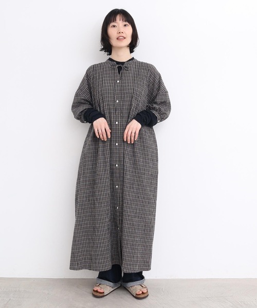 l'atelier du savon（アトリエドサボン）の「やさしいチェック　七分袖のリボンワンピース（ワンピース・レディース・ブラック/ベージュ・FREE）」の19枚目の写真