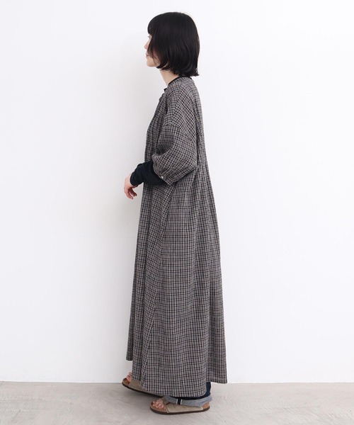 l'atelier du savon（アトリエドサボン）の「やさしいチェック　七分袖のリボンワンピース（ワンピース・レディース・ブラック/ベージュ・FREE）」の21枚目の写真