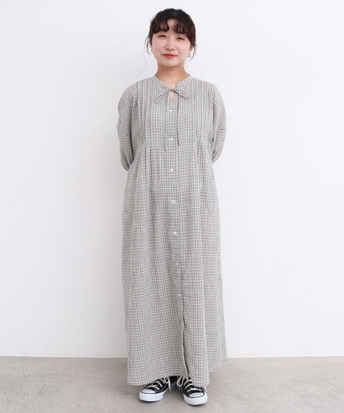 l'atelier du savon（アトリエドサボン）の「やさしいチェック　七分袖のリボンワンピース（ワンピース・レディース・ブラック/ベージュ・FREE）」の10枚目の写真