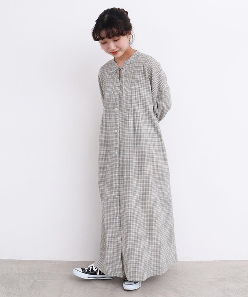 l'atelier du savon（アトリエドサボン）の「やさしいチェック　七分袖のリボンワンピース（ワンピース・レディース・ブラック/ベージュ・FREE）」の12枚目の写真