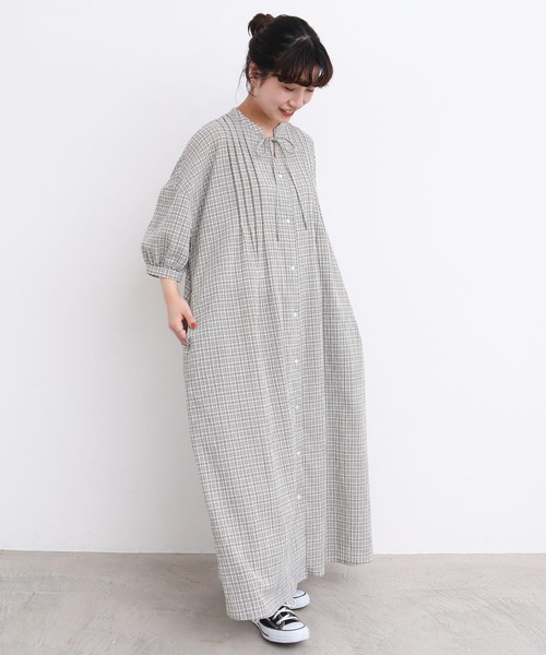 l'atelier du savon（アトリエドサボン）の「やさしいチェック　七分袖のリボンワンピース（ワンピース・レディース・ブラック/ベージュ・FREE）」の14枚目の写真