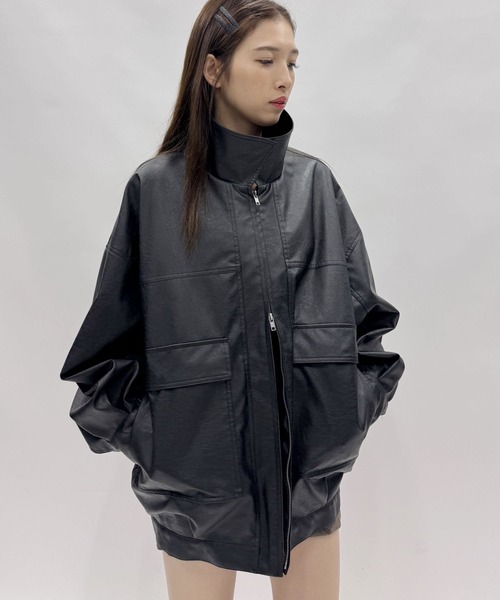 Hether BIGブルゾン　フェイクレザー 楽天市場】【新色入荷】フェイクレザーBIGブルゾン Heather