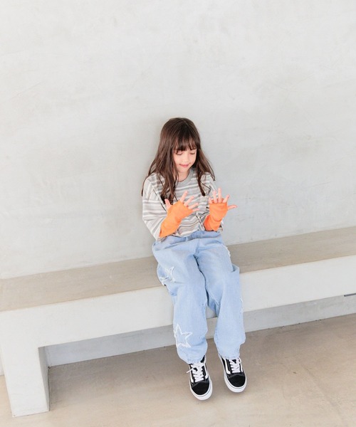 BAYFLOW（ベイフロー）の「[レイヤード風デザイン☆]ボーダーシアーT(KIDS)（Tシャツ/カットソー・キッズ・ブルー/ブラック/グレー・110cm/120cm/130cm/140cm/150cm）」の4枚目の写真