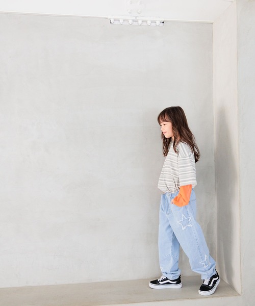 BAYFLOW（ベイフロー）の「[レイヤード風デザイン☆]ボーダーシアーT(KIDS)（Tシャツ/カットソー・キッズ・ブルー/ブラック/グレー・110cm/120cm/130cm/140cm/150cm）」の7枚目の写真