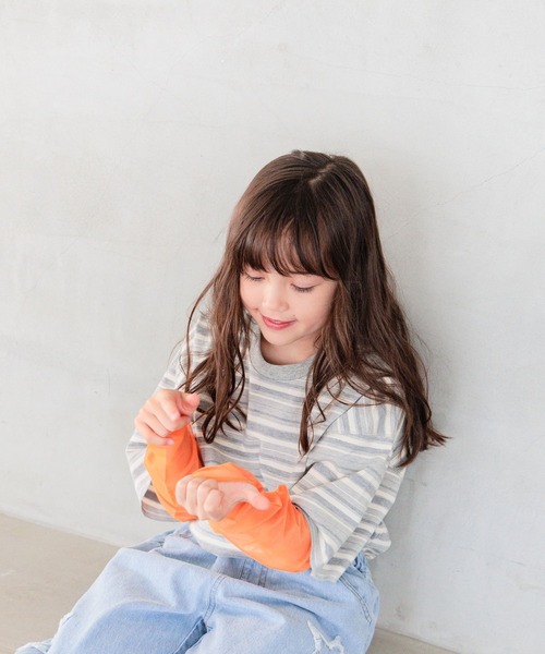 BAYFLOW（ベイフロー）の「[レイヤード風デザイン☆]ボーダーシアーT(KIDS)（Tシャツ/カットソー・キッズ・ブルー/ブラック/グレー・110cm/120cm/130cm/140cm/150cm）」の8枚目の写真