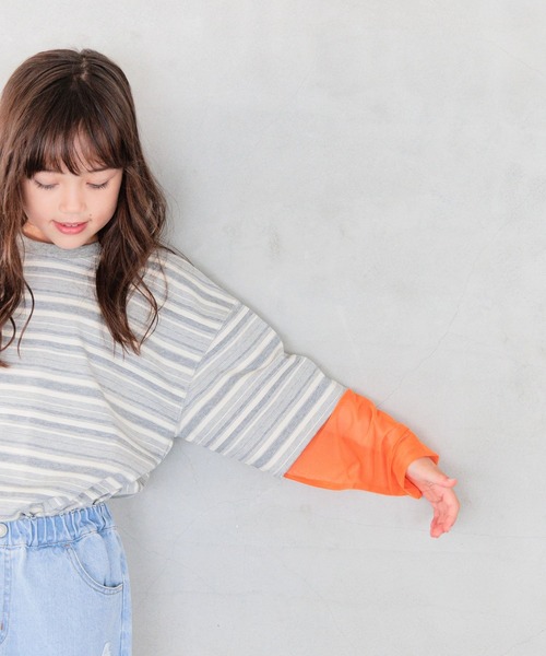 BAYFLOW（ベイフロー）の「[レイヤード風デザイン☆]ボーダーシアーT(KIDS)（Tシャツ/カットソー・キッズ・ブルー/ブラック/グレー・110cm/120cm/130cm/140cm/150cm）」の9枚目の写真