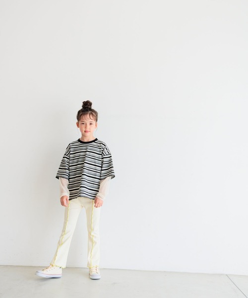 BAYFLOW（ベイフロー）の「[レイヤード風デザイン☆]ボーダーシアーT(KIDS)（Tシャツ/カットソー・キッズ・ブルー/ブラック/グレー・110cm/120cm/130cm/140cm/150cm）」の10枚目の写真