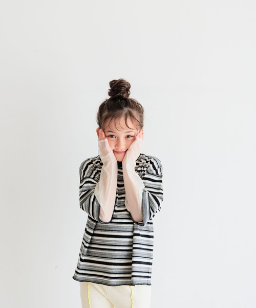 BAYFLOW（ベイフロー）の「[レイヤード風デザイン☆]ボーダーシアーT(KIDS)（Tシャツ/カットソー・キッズ・ブルー/ブラック/グレー・110cm/120cm/130cm/140cm/150cm）」の14枚目の写真