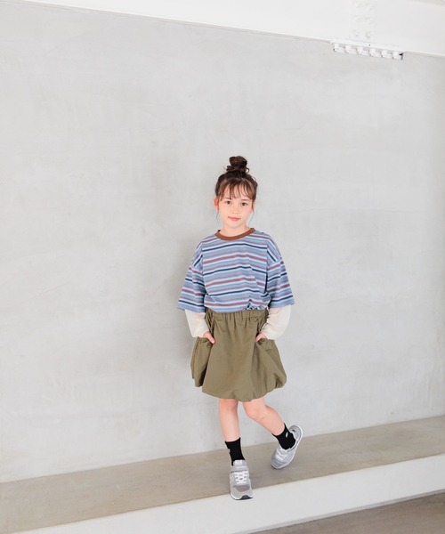 BAYFLOW（ベイフロー）の「[レイヤード風デザイン☆]ボーダーシアーT(KIDS)（Tシャツ/カットソー・キッズ・ブルー/ブラック/グレー・110cm/120cm/130cm/140cm/150cm）」の15枚目の写真