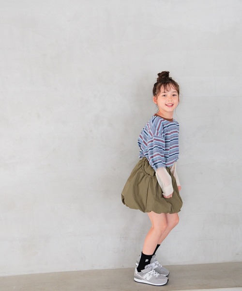 BAYFLOW（ベイフロー）の「[レイヤード風デザイン☆]ボーダーシアーT(KIDS)（Tシャツ/カットソー・キッズ・ブルー/ブラック/グレー・110cm/120cm/130cm/140cm/150cm）」の16枚目の写真