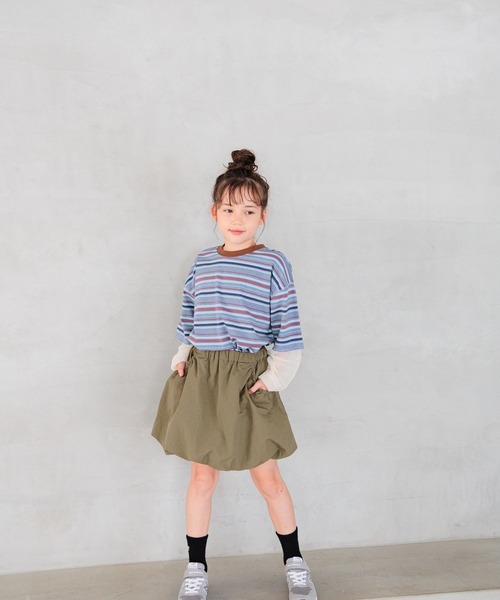 BAYFLOW（ベイフロー）の「[レイヤード風デザイン☆]ボーダーシアーT(KIDS)（Tシャツ/カットソー・キッズ・ブルー/ブラック/グレー・110cm/120cm/130cm/140cm/150cm）」の17枚目の写真