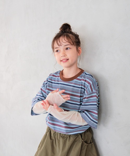 BAYFLOW（ベイフロー）の「[レイヤード風デザイン☆]ボーダーシアーT(KIDS)（Tシャツ/カットソー・キッズ・ブルー/ブラック/グレー・110cm/120cm/130cm/140cm/150cm）」の19枚目の写真