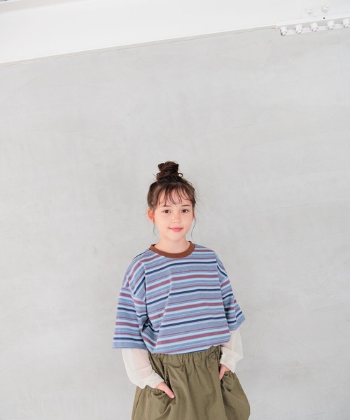 BAYFLOW（ベイフロー）の「[レイヤード風デザイン☆]ボーダーシアーT(KIDS)（Tシャツ/カットソー・キッズ・ブルー/ブラック/グレー・110cm/120cm/130cm/140cm/150cm）」の20枚目の写真