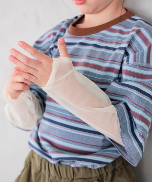 BAYFLOW（ベイフロー）の「[レイヤード風デザイン☆]ボーダーシアーT(KIDS)（Tシャツ/カットソー・キッズ・ブルー/ブラック/グレー・110cm/120cm/130cm/140cm/150cm）」の21枚目の写真