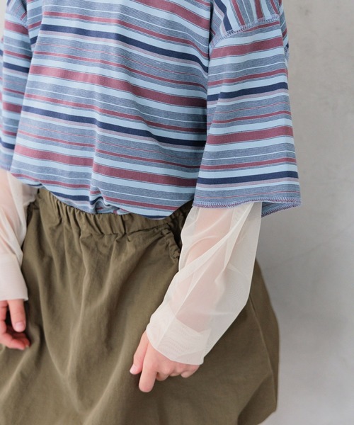 BAYFLOW（ベイフロー）の「[レイヤード風デザイン☆]ボーダーシアーT(KIDS)（Tシャツ/カットソー・キッズ・ブルー/ブラック/グレー・110cm/120cm/130cm/140cm/150cm）」の22枚目の写真