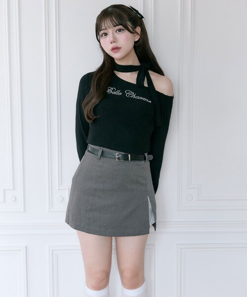 OLIVE des OLIVE(オリーブデオリーブ)の「【Belle Charme】ラインストーンロゴリボンT(Tシャツ/カットソー・レディース・ブラック/ベージュ/アイボリー・FREE)」の19枚目の写真