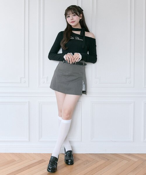 OLIVE des OLIVE(オリーブデオリーブ)の「【Belle Charme】ラインストーンロゴリボンT(Tシャツ/カットソー・レディース・ブラック/ベージュ/アイボリー・FREE)」の22枚目の写真