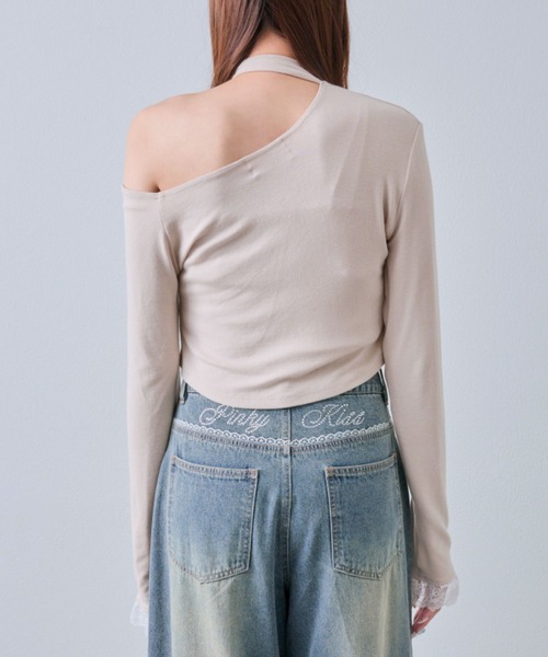 OLIVE des OLIVE(オリーブデオリーブ)の「【Belle Charme】ラインストーンロゴリボンT(Tシャツ/カットソー・レディース・ブラック/ベージュ/アイボリー・FREE)」の4枚目の写真
