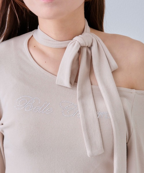 OLIVE des OLIVE(オリーブデオリーブ)の「【Belle Charme】ラインストーンロゴリボンT(Tシャツ/カットソー・レディース・ブラック/ベージュ/アイボリー・FREE)」の7枚目の写真