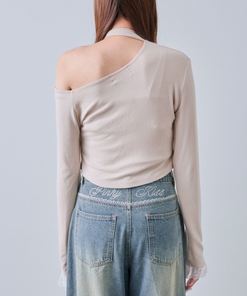 OLIVE des OLIVE(オリーブデオリーブ)の「【Belle Charme】ラインストーンロゴリボンT(Tシャツ/カットソー・レディース・ブラック/ベージュ/アイボリー・FREE)」の6枚目の写真