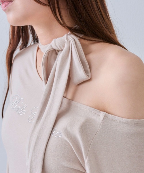 OLIVE des OLIVE(オリーブデオリーブ)の「【Belle Charme】ラインストーンロゴリボンT(Tシャツ/カットソー・レディース・ブラック/ベージュ/アイボリー・FREE)」の9枚目の写真