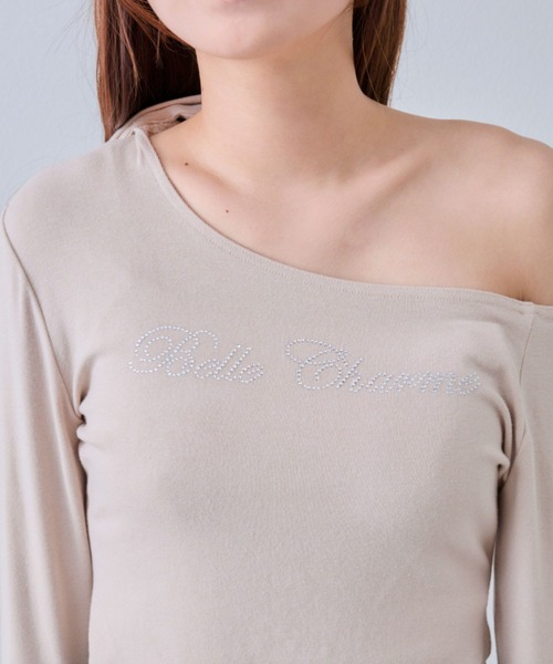 OLIVE des OLIVE(オリーブデオリーブ)の「【Belle Charme】ラインストーンロゴリボンT(Tシャツ/カットソー・レディース・ブラック/ベージュ/アイボリー・FREE)」の10枚目の写真