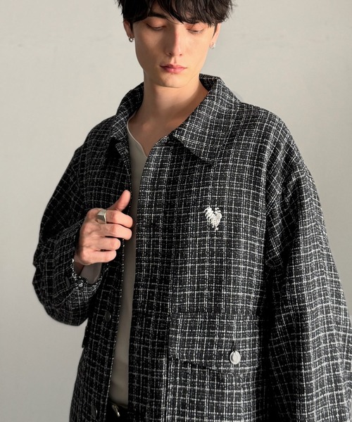 セール】裾フリンジ ツイード素材 ショート丈 シャツジャケット／Tweed