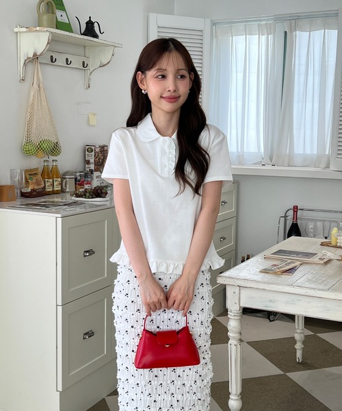 by muni:r(バイ ムニール)の「【着用動画あり・2色展開】フリルカラーコットン半袖Tシャツ(Tシャツ/カットソー・レディース・ホワイト/グレー・FREE)」の14枚目の写真