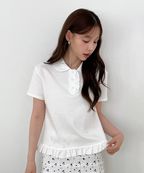 by muni:r(バイ ムニール)の「【着用動画あり・2色展開】フリルカラーコットン半袖Tシャツ(Tシャツ/カットソー・レディース・ホワイト/グレー・FREE)」の18枚目の写真