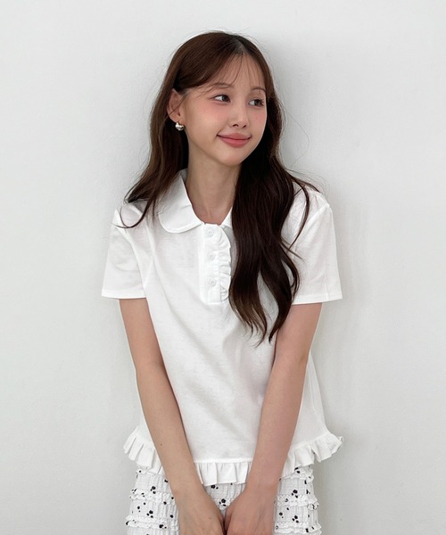 by muni:r(バイ ムニール)の「【着用動画あり・2色展開】フリルカラーコットン半袖Tシャツ(Tシャツ/カットソー・レディース・ホワイト/グレー・FREE)」の19枚目の写真