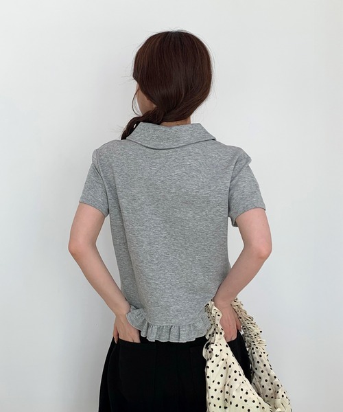 by muni:r(バイ ムニール)の「【着用動画あり・2色展開】フリルカラーコットン半袖Tシャツ(Tシャツ/カットソー・レディース・ホワイト/グレー・FREE)」の10枚目の写真