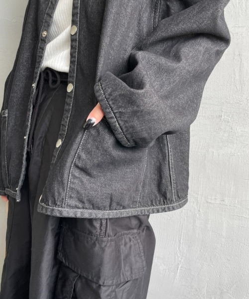 DANTON/ダントン] クルーネック デニムジャケット（ノーカラー