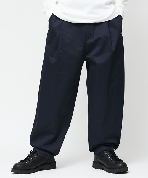 セール】限定展開 ワイドシルエット ツイル タックテーパード パンツ