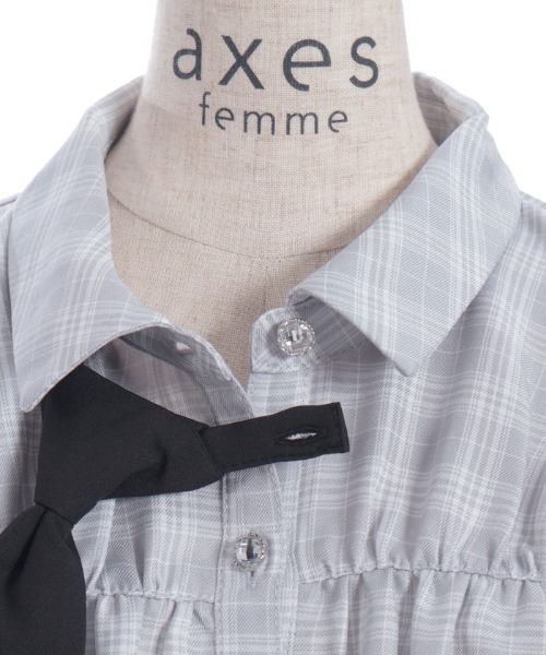 axes femme（アクシーズファム）の「ネクタイ付シャーリングシャツ（シャツ/ブラウス・レディース・ホワイト/グレー・FREE）」の15枚目の写真