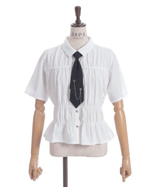axes femme（アクシーズファム）の「ネクタイ付シャーリングシャツ（シャツ/ブラウス・レディース・ホワイト/グレー・FREE）」の8枚目の写真