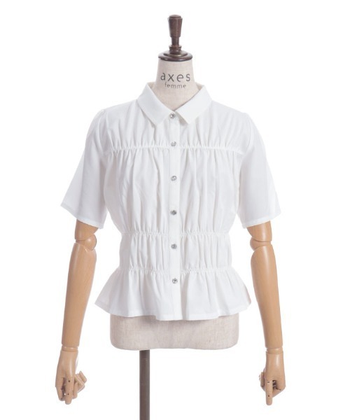 axes femme（アクシーズファム）の「ネクタイ付シャーリングシャツ（シャツ/ブラウス・レディース・ホワイト/グレー・FREE）」の3枚目の写真