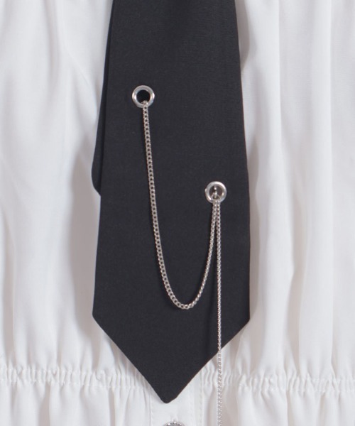 axes femme（アクシーズファム）の「ネクタイ付シャーリングシャツ（シャツ/ブラウス・レディース・ホワイト/グレー・FREE）」の4枚目の写真