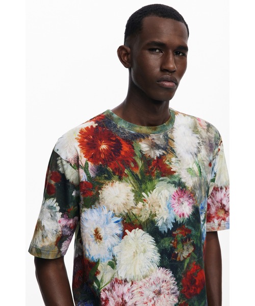 Desigual(デシグアル)の「【ユニセックス】印象派フラワープリントTシャツ(Tシャツ/カットソー・メンズ・グリーン・M/XL/L/S)」の2枚目の写真