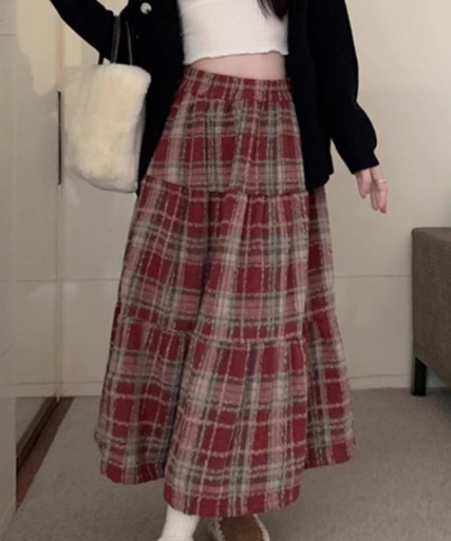 cammie(キャミー)の「チェック切替ティアードスカート(スカート・レディース・レッド/ネイビー・L/M)」の13枚目の写真