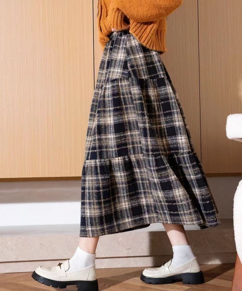 cammie(キャミー)の「チェック切替ティアードスカート(スカート・レディース・レッド/ネイビー・L/M)」の10枚目の写真