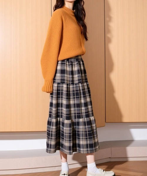 cammie(キャミー)の「チェック切替ティアードスカート(スカート・レディース・レッド/ネイビー・L/M)」の8枚目の写真